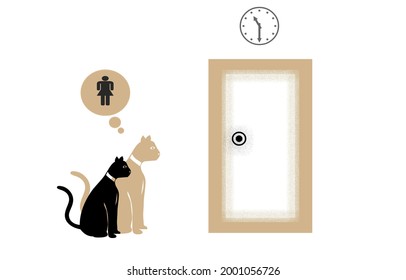 A Sad Cat Is Behind A Door , Waiting For The Owner