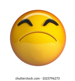 Sad Emoji, Depressed Emoticon. 3d Rendering  Isolated On White Background