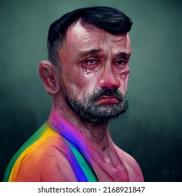 Sad Gay Queer Man For Rainbow Pride, 3D Illustration, 3D Rendering