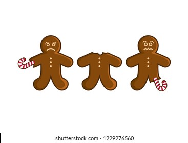 Sad Gingerbread Man Illustration. Gingerbread Isolated On A White Background. I Hate Christmas Picture. Christmas Gingerbread Man Cartoon. Eaten Gingerbread Man. Funny Christmas Card