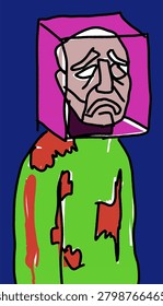 Sad Green Character Looking Down With Downcast Expression Illustration