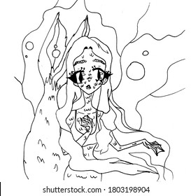 Sad Little Mermaid Bottom Sea Coloring Stock Illustration 1803198904 ...