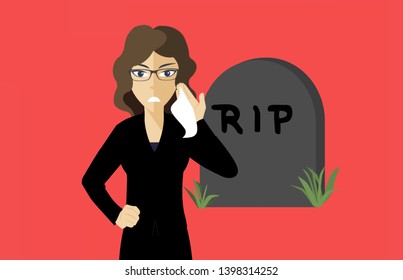 Sad Woman Crying On Grave Stock Illustration 1398314252