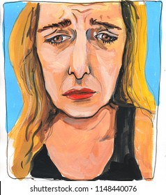 Sad Woman Portrait - Painting Illustration A Sad Woman