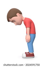 Sad Young Kid. 3D Cartoon Character Isolated on White Background 3D Illustration, Side View, Discouragement Concept
