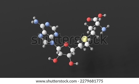 s-adenosyl methionine molecule, molecular structure, cosubstrate, ball and stick 3d model, structural chemical formula with colored atoms