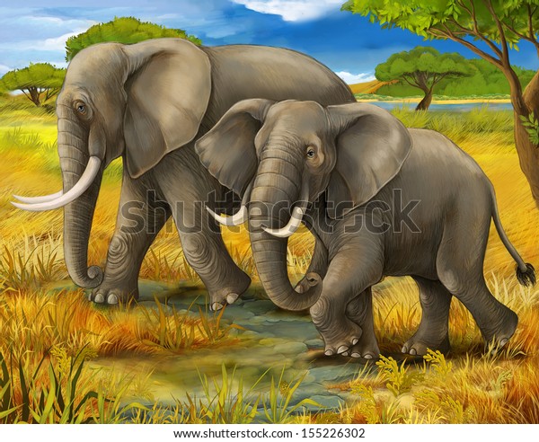 Safari Elephants Illustration Children Stock Illustration 155226302 ...