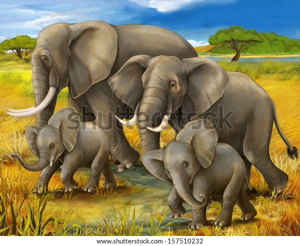 Safari - elephants - illustration for the children