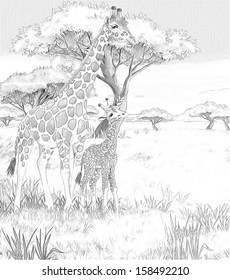 safari giraffes coloring page illustration children stock illustration 158492210 shutterstock