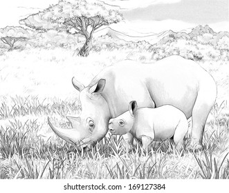 Safari Rhino Coloring Page Illustration Children Stock Illustration ...