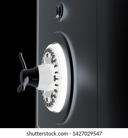 Safe. 3d render. On a black background.