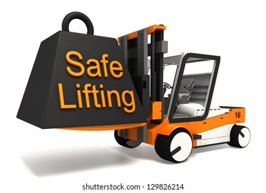 Safe Lifting Sign Weight On Fork Lifter On White Background