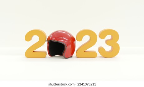 Safety Awareness 3d rendering. Yellow lettering of 2023 with red crash helmet on white background. Health and Safety in motor sport concept. - Powered by Shutterstock