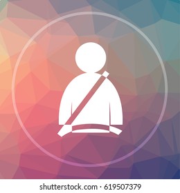 Safety Belt Icon. Safety Belt Website Button On Low Poly Background.
