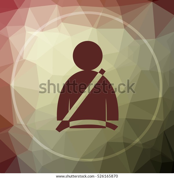 Safety belt icon. Safety belt website\
button on khaki low poly\
background.\
