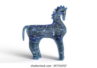 Safety Concept Computer Trojan Horse Isolated On White, 3D Illustration.