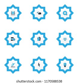 Safety Icons Colored Set With Electrical Hazard, Biohazard, Safety Vest And Other Fall Elements. Isolated  Illustration Safety Icons.