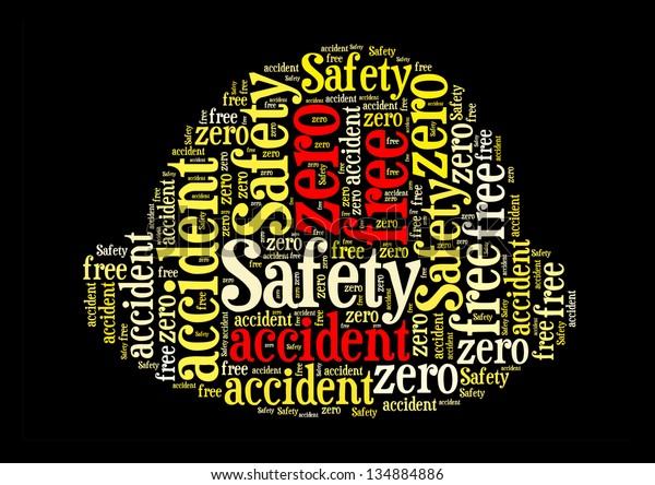 safety info-text graphics and arrangement\
concept in safety helmet design (word\
cloud)