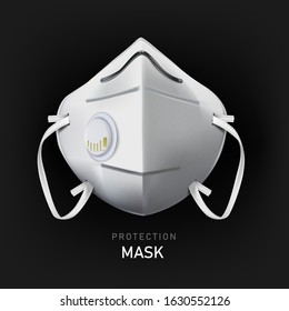 Safety mask. Industrial safety N95 mask, protection respirator and breathing medical respiratory mask. Hospital or pollution protect face masking, illustration.