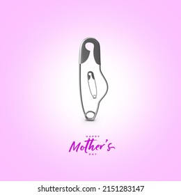 Safety Pin Inside Little Safetypin, It's Reprsent Happy Mother's Day. 3d Illustration.