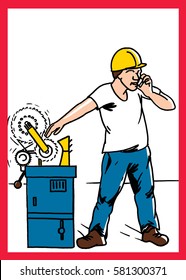 Safety Poster. Do Not Use Phone On Your Workplace.