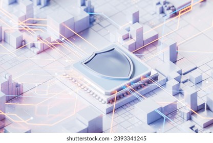 Safety shield and technology background, 3d rendering. 3D illustration.