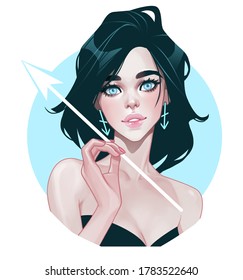 Sagittarius Zodiac Sign As A Beautiful Girl. Digital Illustration On White 