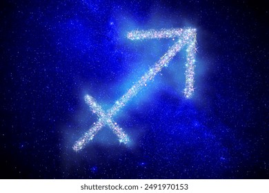 Sagittarius zodiac sign made of stars on night sky - Powered by Shutterstock