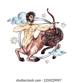 Sagittarius - Zodiac Symbol. Watercolor Illustration.