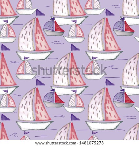 Sail Boats seamless repeat pattern in watercolors