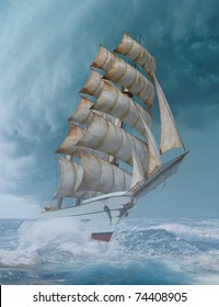 Sail Ship Into A Hard Storm