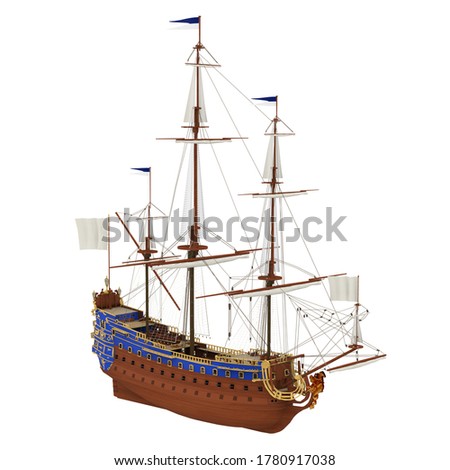 Sail Ship Isolated. 3D rendering