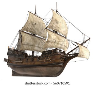 Sailboat 3D Illustration Isolated On White