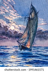 sailboat in storm drawing