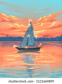 sailboat at the orange sunset