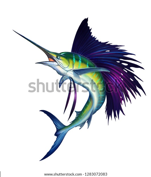 Sailfish Fish Green Marlin Attack Bait Stock Illustration