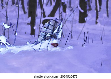 Sailing Barquentine Stuck In The Snow