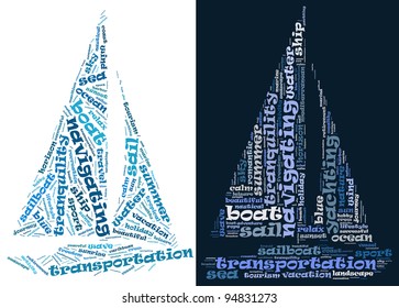 Sailing info-text (cloud word) composed in the shape sailing boat - Powered by Shutterstock