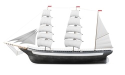 Sailing Ship Model Isolated On A White Background. 3d Rendering.