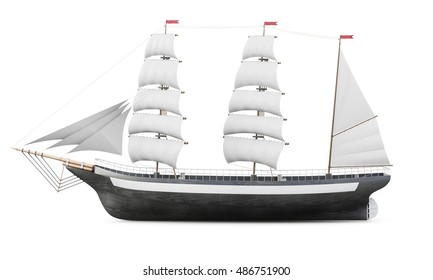 Sailing Ship Model Isolated On A White Background. 3d Rendering.