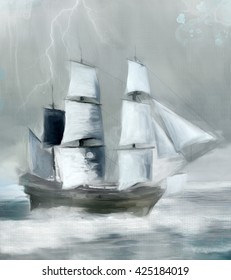 Sailing Ship - Oil Painting