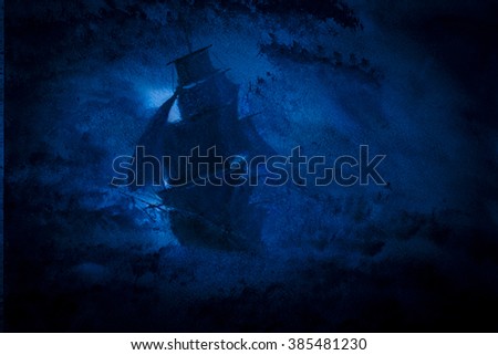 sailing ship in a storm