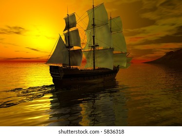 Sailing Ship Sunset Stock Illustration 5836318 | Shutterstock