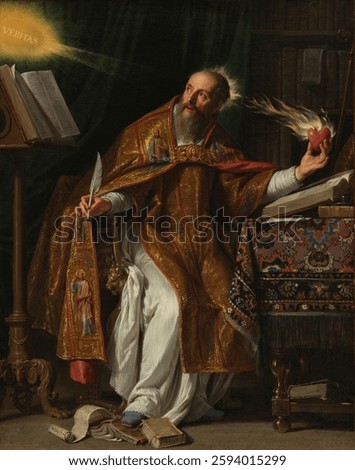 Saint Augustine by Philippe de Champaigne. Vintage oil painting. Beautiful vintage artwork in oil paint.