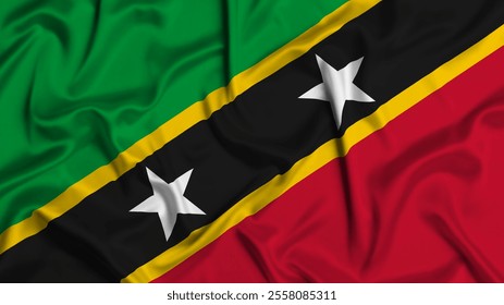 Saint Kitts Nevis silk flag waving in the wind background - Powered by Shutterstock