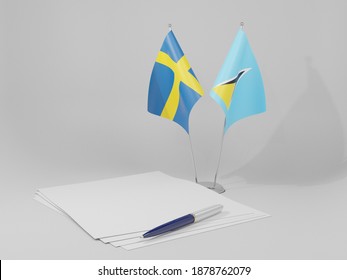 Saint Lucia - Sweden Agreement Flags, White Background - 3D Render