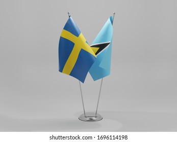 Saint Lucia - Sweden Cooperation Flags, White Background - 3D Render