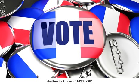 Saint Martin French Part And Vote - Dozens Of Pinback Buttons With A Flag Of Saint Martin French Part And A Word Vote. 3d Render Symbolizing Upcoming Vote In This Country., 3d Illustration