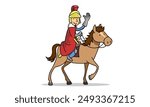 Saint Martin on a horse with a red coat raises his hand in greeting during the St. Martin