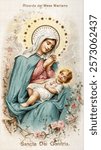 Saint Mary (the Blessed Virgin) with the Christ Child (1883) colour lithograph. Vintage Christianity religion art drawing illustration, old Christian painting art print. Saint Mary and Jesus Christ.